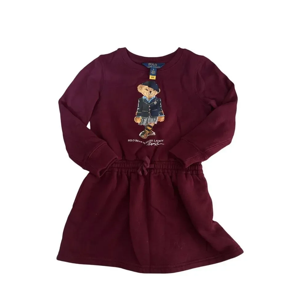 Polo Ralph Lauren Kids Polo Bear Burgundy Sweater Dress Sz 5
